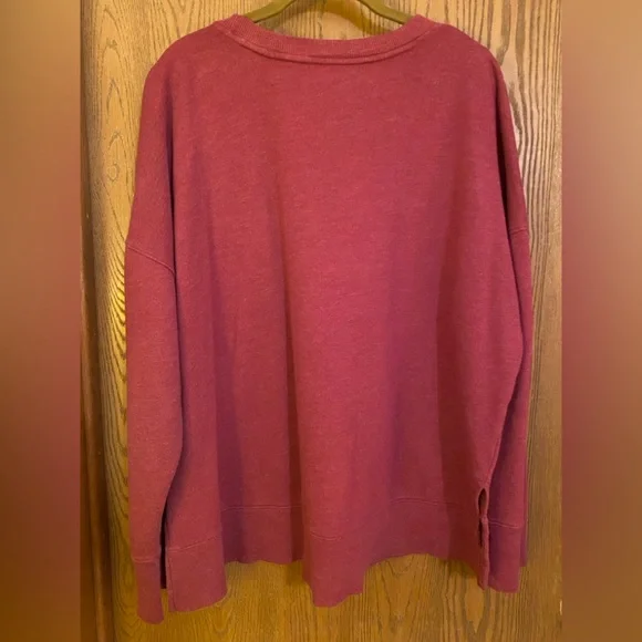 Time and Tru Women's Tunic Crew Neck, French Terry Sweatshirt, Burgundy, XXL - Picture 2 of 8